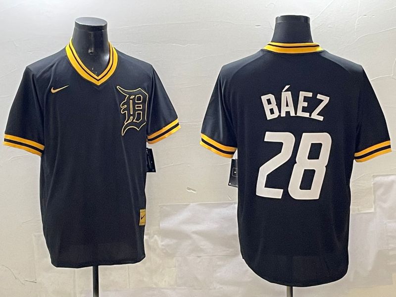 Men Detroit Tigers #28 Baez Black Gold Game 2025 Nike MLB Jersey style 1